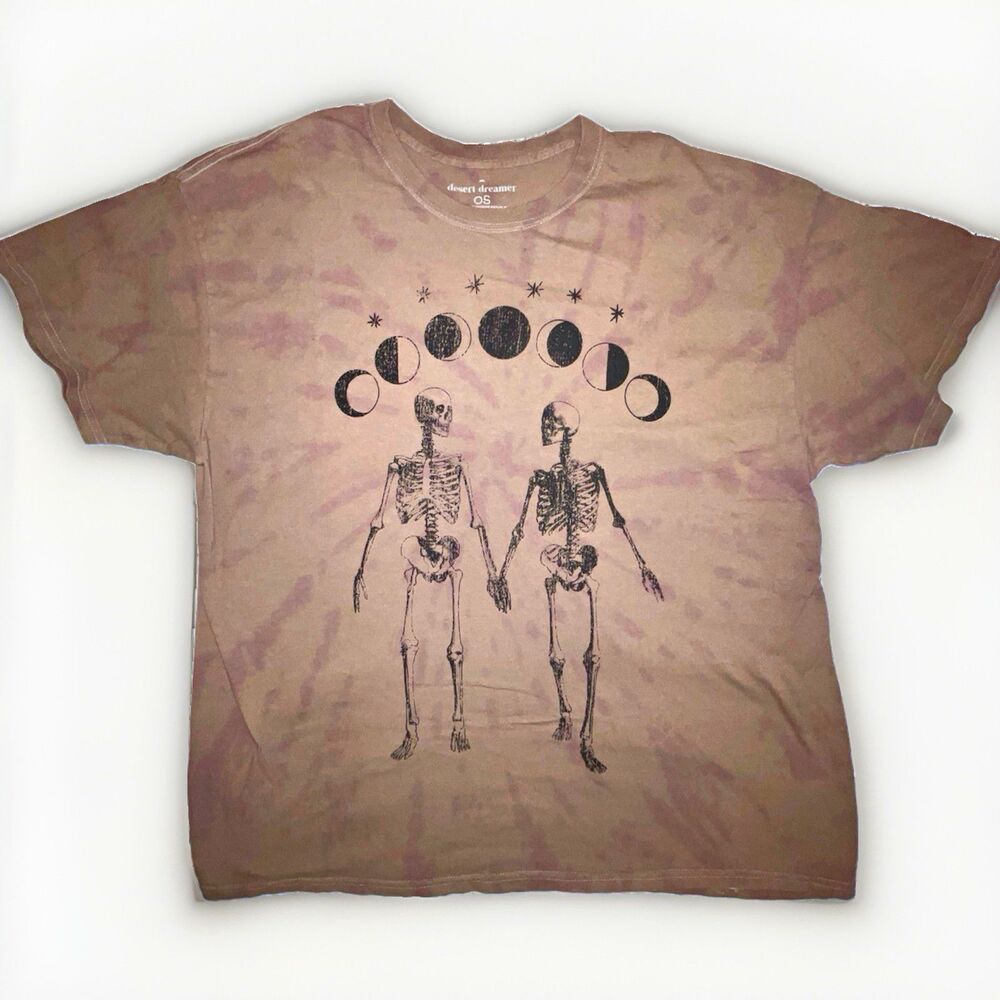 Desert Dreamer Brown/Purple Tie-Dye Skeleton Moon Phase Crew Neck Tee